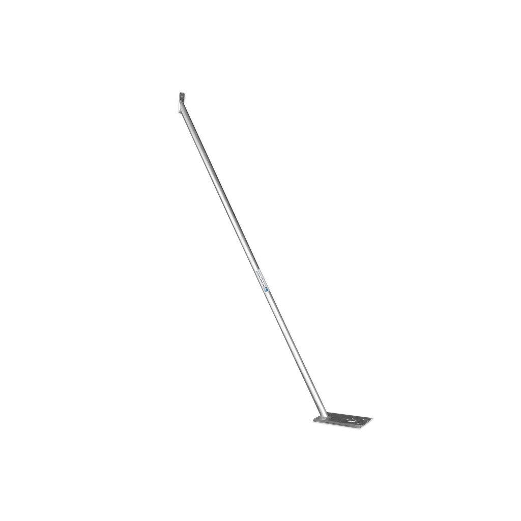 Construction fence support strut with large plate - anchoring with ground spike