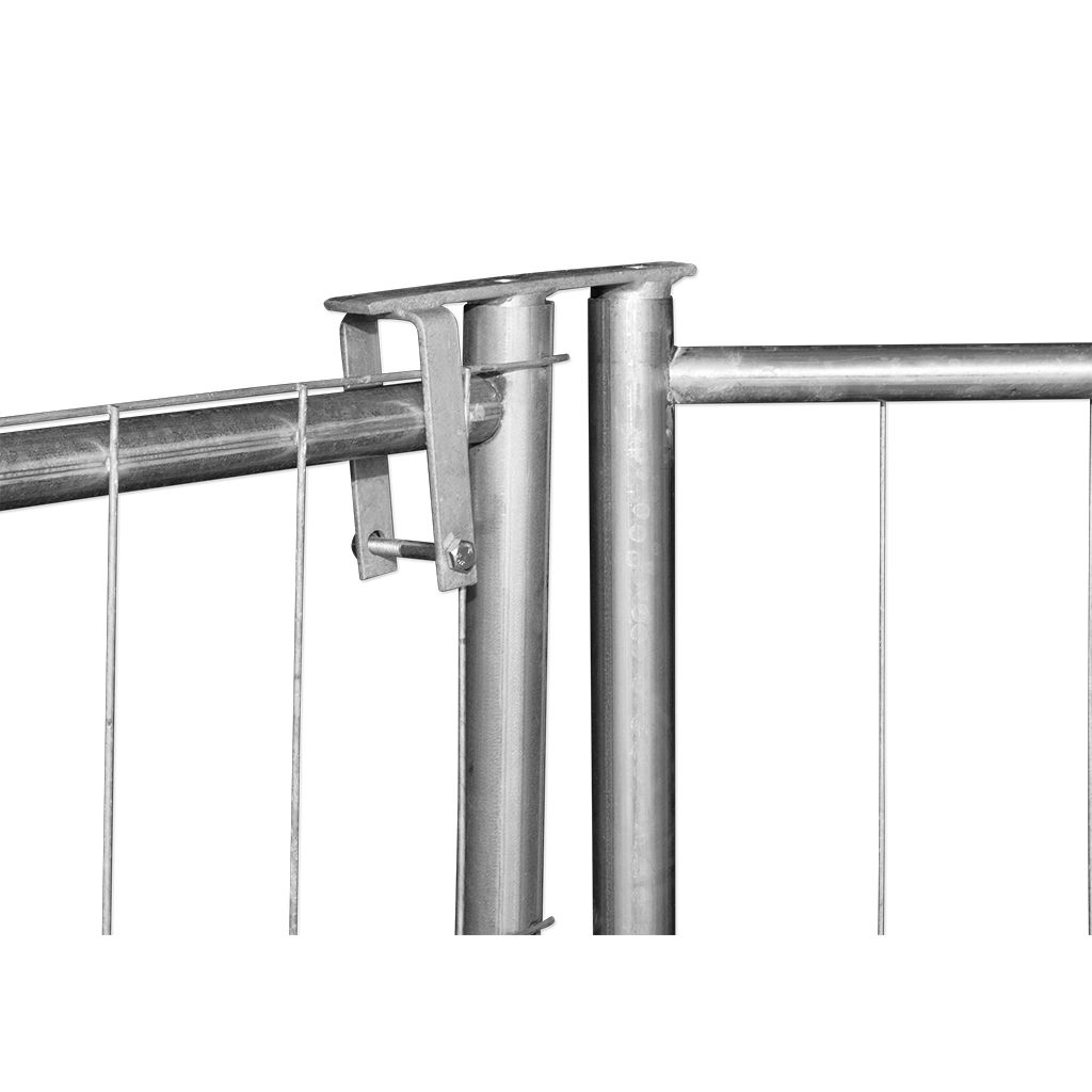 Construction fence standard swivel joint - for creating construction fence gates