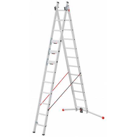Hailo Sprossenschiebeleiter S110 Pro mit innovativen 3 Dreh-Stufen mit großer Standfläche 2x12 Sprossen