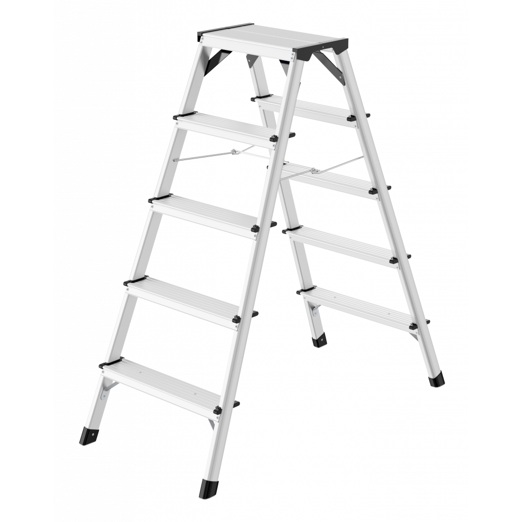 Hailo D60 StandardLine Doppelstufenleiter mit rutschsicheren geriffelten 2x5 Stufen