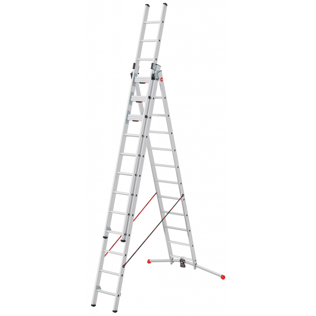 Hailo Sprossenschiebeleiter S110 Pro mit innovativen 3 Dreh-Stufen mit großer Standfläche 3x12 Sprossen