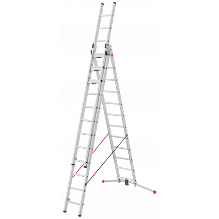 Hailo Sprossenschiebeleiter S110 Pro mit innovativen 3 Dreh-Stufen mit großer Standfläche 3x12 Sprossen
