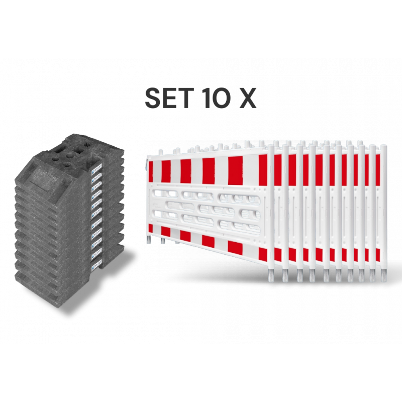 Set of 10 barrier fences according to TL including K1 base plates