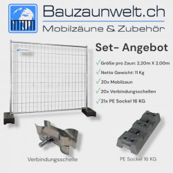 20er Set Mobilzaun 2,20m x 2,00m 11 kg extra stabil - 16 kg PE Fuß